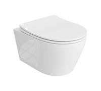 LAVITA Praia - WC sospeso, copriwater con abbassamento automatico e cerniere in metallo, senza bordo, 360 x 480 x 375 mm, bianco lucido