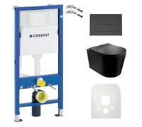 Lavita Set WC Duofix Basic + Lavita Lavita Lavita Wc Versoni Black - Sistema di risciacquo Tornado senza bordi + sedile WC con abbassamento automatico + pannello di controllo Delta 25 nero