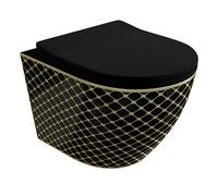 LAVITA Sofi Slim Black Night - WC sospeso, coperchio colorato con abbassamento automatico e cerniere in metallo, 365 x 490 x 395 mm, nero/oro