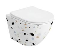 LAVITA Sofi Slim Stone - WC da parete con abbassamento automatico e cerniere in metallo, senza bordi, da appendere, 365 x 490 x 395 mm, colore: bianco lucido