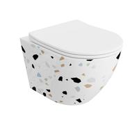 LAVITA Sofi Slim Stone - WC sospeso, sedile WC con abbassamento automatico e cerniere in metallo, sistema di risciacquo Tornado, 365 x 490 x 395 mm, bianco lucido