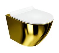 LAVITA Sofi - WC da parete slim dorato/bianco, con chiusura automatica e cerniere in metallo, senza bordi, da appendere, 365 x 490 x 395 mm, bianco/oro