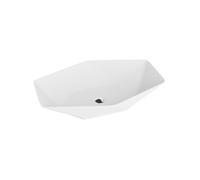 LAVITA Sovena - Lavabo da appoggio asimmetrico, senza troppopieno e foro per rubinetto, in porcellana di alta qualità, moderno lavabo in ceramica, 56,5 x 36,5 x 12 cm, bianco lucido