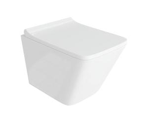 LAVITA Tornado 3.0 - WC da parete con abbassamento automatico e cerniere in metallo, senza bordi, con sistema di risciacquo sospeso, colore: bianco lucido