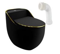 LAVITA WC a pavimento monopezzo con cassetta di risciacquo integrata SILIA RIM BLACK/GOLD LINE | Coperchio con abbassamento automatico | WC in ceramica senza bordi | WC in piedi + raccordo
