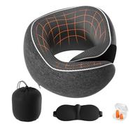 Lavlola Cuscino da viaggio per il collo, in memory foam, regolabile e compatto, per auto, treno, casa, ufficio, con tappi per le orecchie, maschera per gli occhi, borsa per il trasporto (grigio scuro)