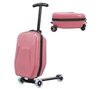 Lavoker Valigia rigida per scooter 3D da 53,3 cm, per bambini e adulti, rimovibile e pieghevole, 4 in 1, trolley da viaggio con ruote luminose a LED, Rosa, 20 Inch