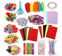 Lavoretti Creativi per Bambini, 1100+ Pezzi DIY Art Craft Set, Scovolini Colorati Kit Artigianali Mestiere Fai da Te Decorazioni Giocattoli, Bastoncini di Legno, Piume, Paillettes, Occhi Contorti