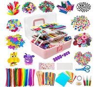 Lavoretti Creativi per Bambini, 3000+ Pezzi DIY Creativo Giochi Art Craft Set, Sticks, Piume, Glitter Palla Pompon, Scovolini Pipa, Paillettes, Kids Mestiere Fai da Te Decorazioni Giocattoli