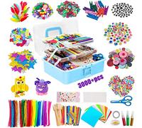 Lavoretti Creativi per Bambini, 3000+ Pezzi DIY Creativo Giochi Art Craft Set, Sticks, Piume, Glitter Palla Pompon, Scovolini Pipa, Paillettes, Kids Mestiere Fai da Te Decorazioni Giocattoli