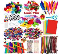 Lavoretti Creativi per Bambini, Withosent 1300+ Pezzi DIY Art Craft Set, Wiggle Occhi, Sticks, Piume, Glitter Palla Pompon e Scovolini Pipa Ciniglia, Kids Mestiere Fai da Te Decorazioni Giocattoli