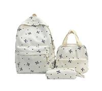 lavoro Zaino con fiocco e nodo, set da 3 pezzi, grazioso zainetto, borsa for laptop preppy, borsa a tracolla da viaggio alla moda, regalo carino adatto for le donne Ritorno a scuola(White blue)
