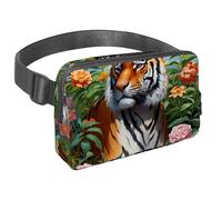 L'avventura senza sforzo ti aspetta, marsupio da viaggio per uomini e donne, una borsa a tracolla per corsa, passeggiate, escursionismo e ciclismo, tigre e fiore carino, Multicolore#01,