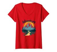 L'avventura Ti aspetta: esplorazione all'aperto di Jackson Hole Mountain Maglietta con Collo a V, Donna, Rosso, XL