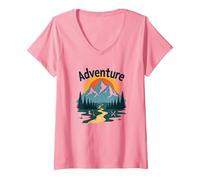 L'avventura Ti aspetta: esplorazione all'aperto di Jackson Hole Mountain Maglietta con Collo a V, Donna, Rosa, XL