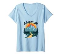 L'avventura Ti aspetta: esplorazione all'aperto di Jackson Hole Mountain Maglietta con Collo a V, Donna, Celeste, S
