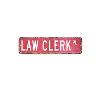 Law Clerk Cartello stradale regalo per impiegato legale Professione Targa in latta personalizzata resistente allo sbiadimento Targa in metallo divertente decorazione da parete per affari, casa, bar