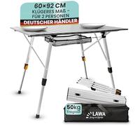 LAWA Living and Lifestyle Tavolo da campeggio pieghevole 92 x 60 cm regolabile in altezza fino a 69,5 cm per 2 persone leggero 4,4kg alluminio portata 50kg dimensioni ridotte tavolo da balcone