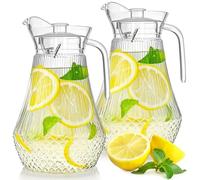 Lawei Confezione da 2 brocche acriliche da 1.4L, in plastica trasparente con coperchio e beccuccio, contenitori per bevande per frigorifero, succhi, sangria, limonata, resistente al calore