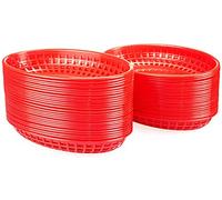 Lawei, Confezione da 50 cestini ovali in plastica per fast food, per patatine fritte, hamburger, panini, picnic, barbecue, colore: rosso