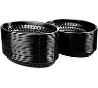 Lawei Confezione da 50 cestini ovali in plastica per fast food, per patatine fritte, panini, hamburger, picnic, barbecue, feste, colore nero
