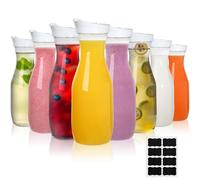 Lawei Confezione da 8 caraffe per acqua in plastica da 1 litro, trasparente con coperchio a scatto, a collo stretto, per succhi, acqua, tè freddo, latte, limonata e mimosa