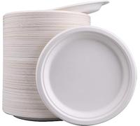 Lawei - Piatti di carta super rigidi, compostabili e biodegradabili, extra resistenti, colore: bianco, 225 x 20 mm, 200 pezzi, in bagassa