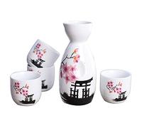 Lawei Set di sake giapponese in ceramica, 5 pezzi, motivo: fiori rosa
