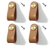 Lawen Creative 4 Maniglie Per Mobili Per Porte In Vera Pelle e Rivetti in Ottone (Marrone Chiaro, Foro Singolo)