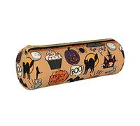 Lawenp Astuccio cilindrico in pelle Cartoon Cat Pumpkin Pattern Astuccio portamatite portatile per scuola universitaria