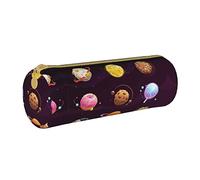 Lawenp Astuccio cilindrico in pelle Cartoon Food Planets Pattern Astuccio per matite Astuccio per matite portatile per la scuola universitaria