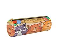 Lawenp Astuccio cilindrico in pelle Cat Happy Birthday Pattern Durevole Cancelleria per ufficio Custodia per cancelleria Organizer per la conservazione