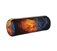 Lawenp Astuccio cilindrico in pelle con motivo a fuoco e acqua con motivo d'amore, astuccio portatile per cancelleria per ufficio, astuccio per matite, materiale scolastico