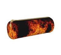 Lawenp Astuccio cilindrico in pelle Fire Burn Design Pattern Custodia per matite portatile Custodia per penna Materiale scolastico