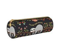 Lawenp Astuccio cilindrico in pelle Follow Dreams Sloth Pattern Durevole Cancelleria per ufficio Astuccio per penna Materiale scolastico