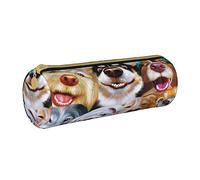 Lawenp Astuccio cilindrico in pelle Funny Dog Selfie Pattern Cancelleria per ufficio portatile Custodia per cancelleria Materiale scolastico