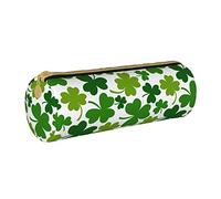 Lawenp Astuccio cilindrico in pelle Green Lucky Grass Pattern Portable Office Stationery Pouch Stationery Box Storage Organizer