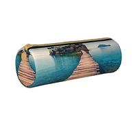 Lawenp Astuccio cilindrico in pelle Island Spring Scenery Pattern Borsa per matite portatile Custodia per penna Organizer per la conservazione