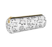 Lawenp Astuccio cilindrico in pelle Libro da colorare Modello di animali selvatici Custodia per matite durevole Borsa per penne Materiale scolastico