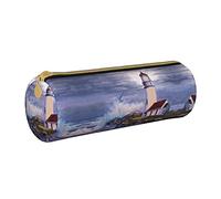 Lawenp Astuccio cilindrico in pelle Lighthouse Beach Painting Pattern Durevole cancelleria per ufficio Custodia per cancelleria Organizer per riporre oggetti
