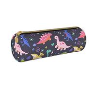 Lawenp Astuccio cilindrico in pelle Modello di dinosauri dei cartoni animati Custodia per cancelleria per ufficio portatile Custodia per penna Materiale scolastico