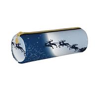 Lawenp Astuccio cilindrico in pelle Moon Santa Claus Pattern Astuccio portapenne portatile per scuola universitaria