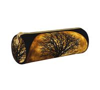 Lawenp Astuccio cilindrico in pelle Moon Tree Art Pattern Astuccio per matite Astuccio per matite portatile per la scuola universitaria
