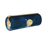 Lawenp Astuccio cilindrico in pelle Moonlight Water Pattern Custodia per cancelleria per ufficio portatile Custodia per penna Materiale scolastico