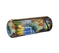 Lawenp Astuccio cilindrico in pelle Nature Waterfall Paintings Pattern Borsa per matite portatile Scatola per cancelleria Organizer per riporre le matite