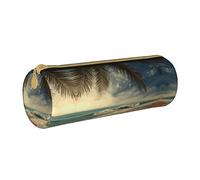 Lawenp Astuccio cilindrico in pelle Ocean Beach Sand Palm Trees Pattern Borsa per matite portatile Custodia per penna Materiale scolastico