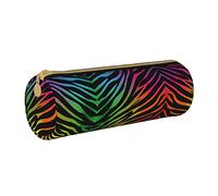 Lawenp Astuccio cilindrico in pelle Rainbow Zebra Texture Pattern Astuccio per matite Borsa per cancelleria portatile per la scuola universitaria
