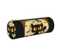 Lawenp Astuccio per matite cilindrico in pelle Halloween Black Cat Pattern Astuccio per matite Borsa per cancelleria portatile per la scuola universitaria