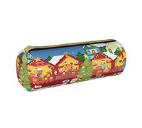 Lawenp Astuccio per matite cilindrico in pelle Happy Christmas Pattern Borsa per cancelleria per ufficio portatile Borsa per penne Organizer per la conservazione