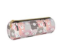 Lawenp Astuccio per matite cilindrico in pelle Simpatico orso Cartoon Pattern Portatile per cancelleria per ufficio Pouch Pen Pouch Organizer per l'archiviazione